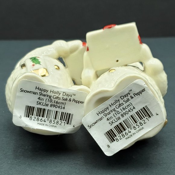 Lenox Happy Holly Days Snowman Sharing Gifts Salt Pepper Shakers Snowmen - Picture 6 of 11